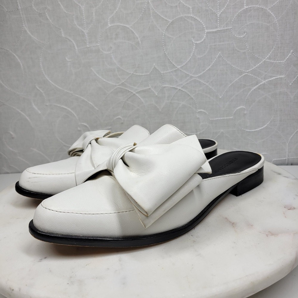 Rebecca Minkoff Bow Mules Slides Size 7 White Leather Pointed Toe Flats Slip On